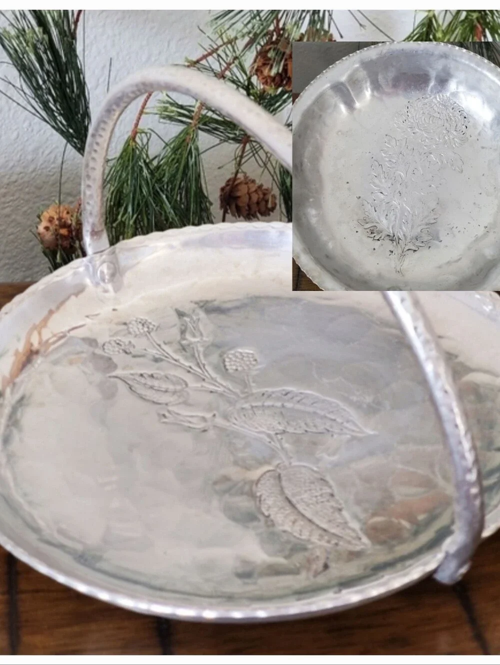 Set Of 2 Aluminum Mum Silent Butler Tray & Hammered Berry Tray Basket